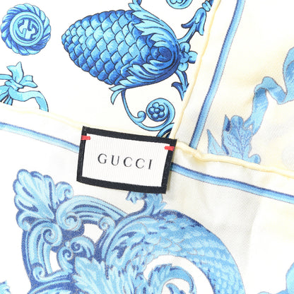 Gucci Silk Mermaid Print Scarf Blue Cream 3 of 4
