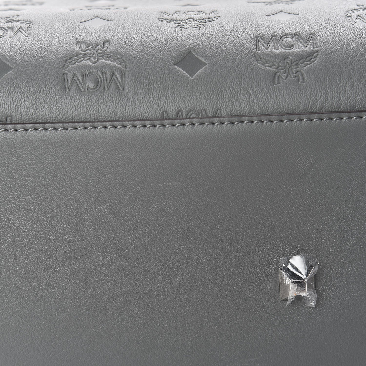 MCM Calfskin Ottomar Monogram Essential Boston Bag Grey 12 of 12
