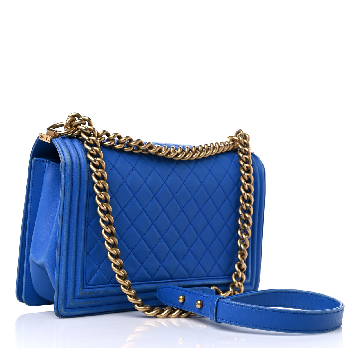 Lambskin Quilted New Medium Boy Flap Blue