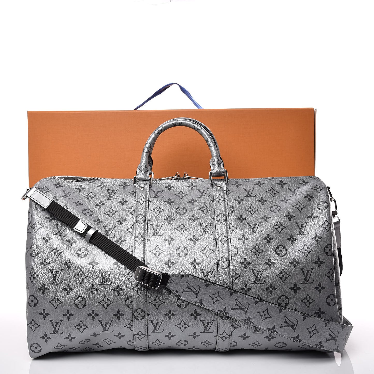Metallic Monogram Keepall Bandouliere 50 Silver