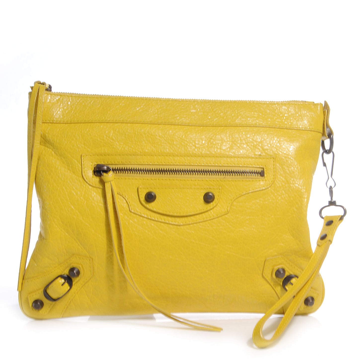 Agneau Handle Flat Clutch Curry
