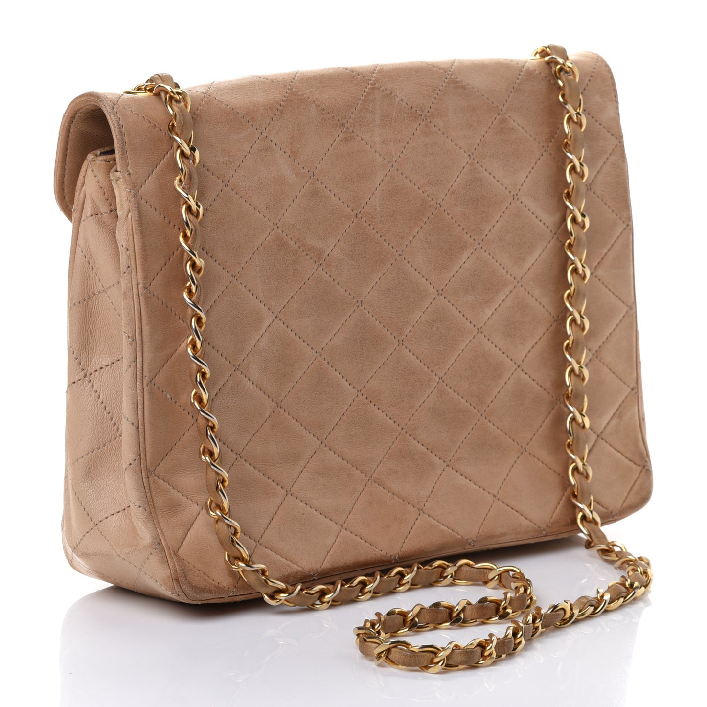 Lambskin Quilted Medium Single Flap Beige