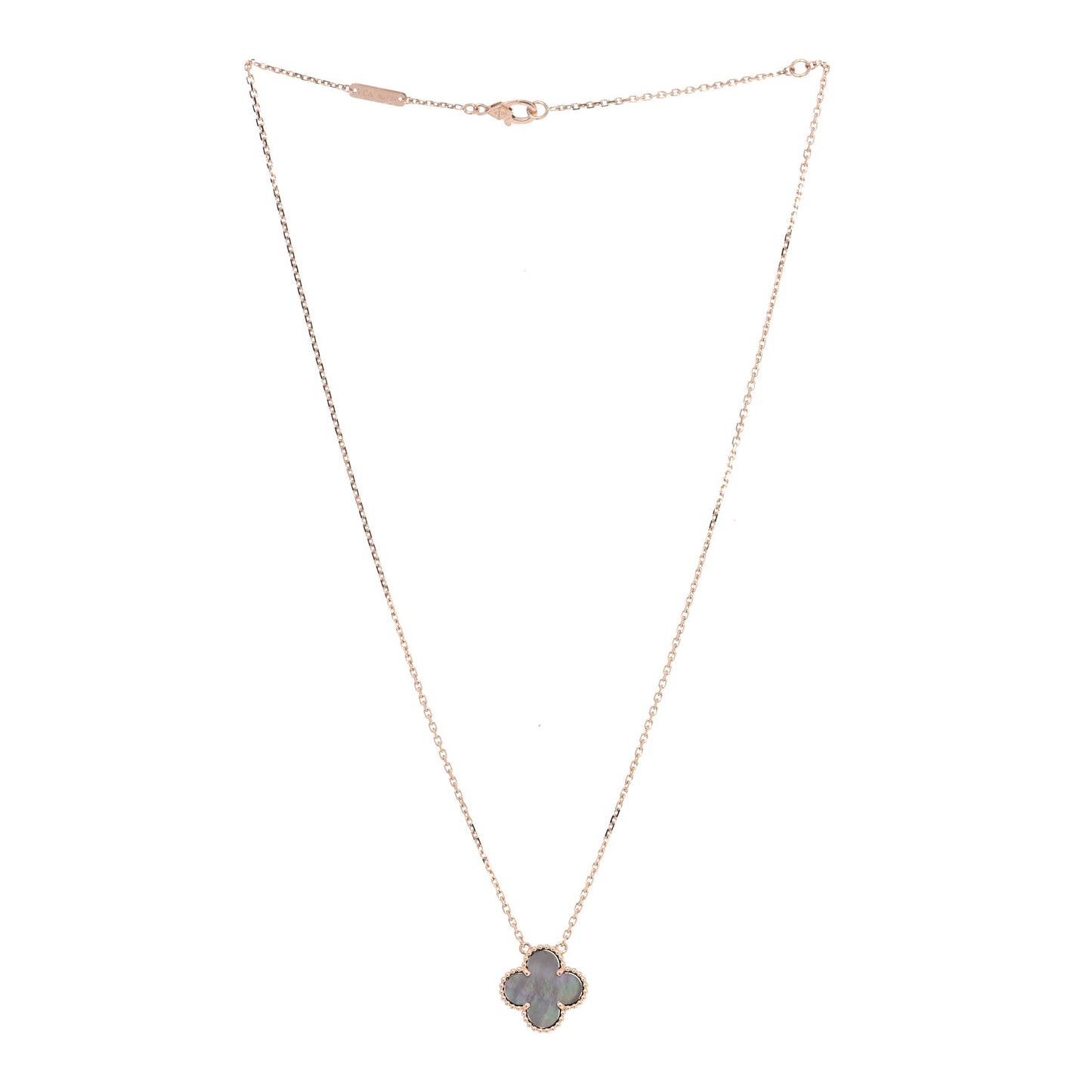 18K Rose Gold Gray Mother of Pearl Vintage Alhambra Pendant Necklace