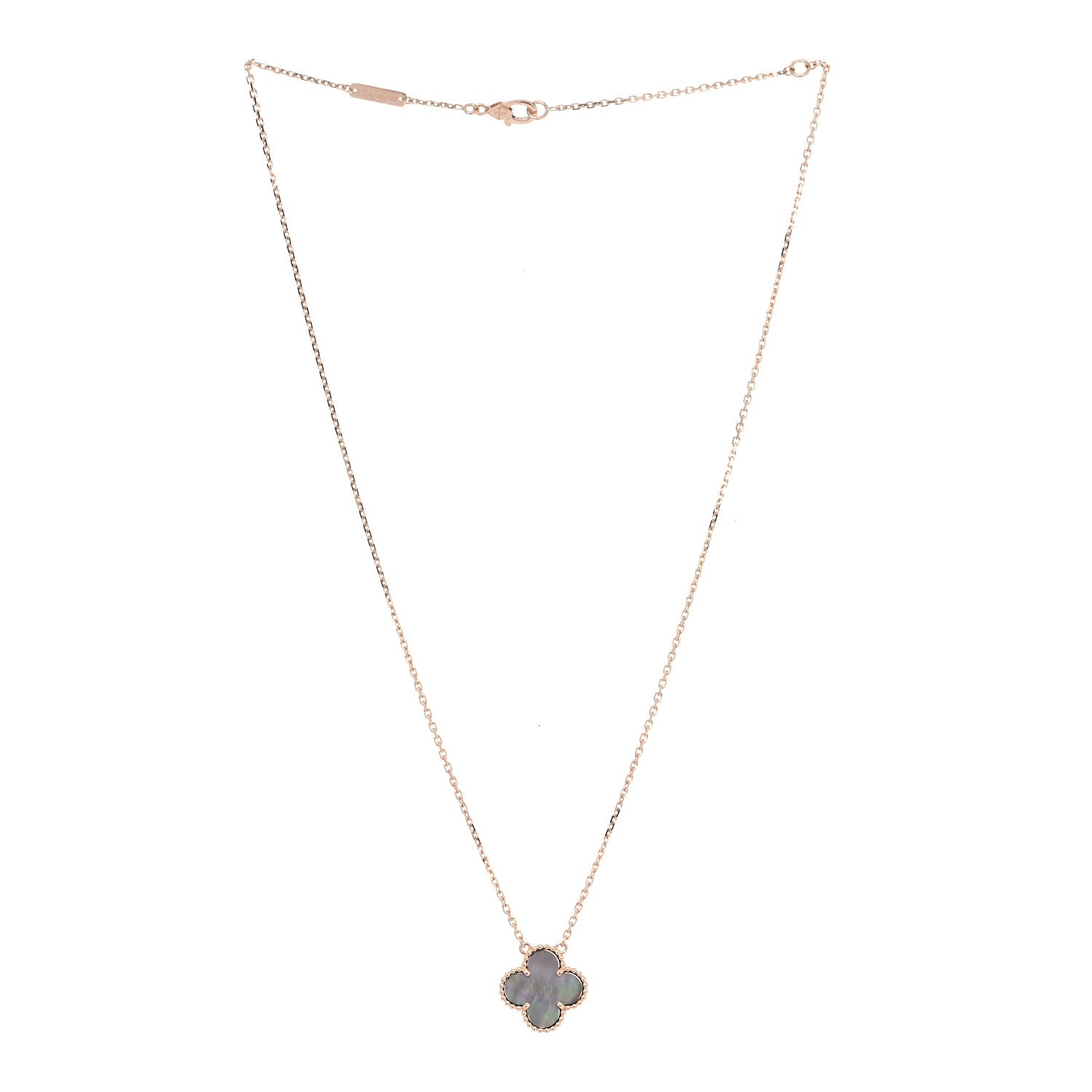 Van Cleef & Arpels 18K Rose Gold Gray Mother of Pearl Vintage Alhambra Pendant Necklace 2 of 8
