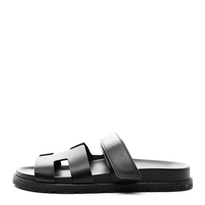 Hermes Calfskin Womens Chypre Sandals 38 Black 1 of 9