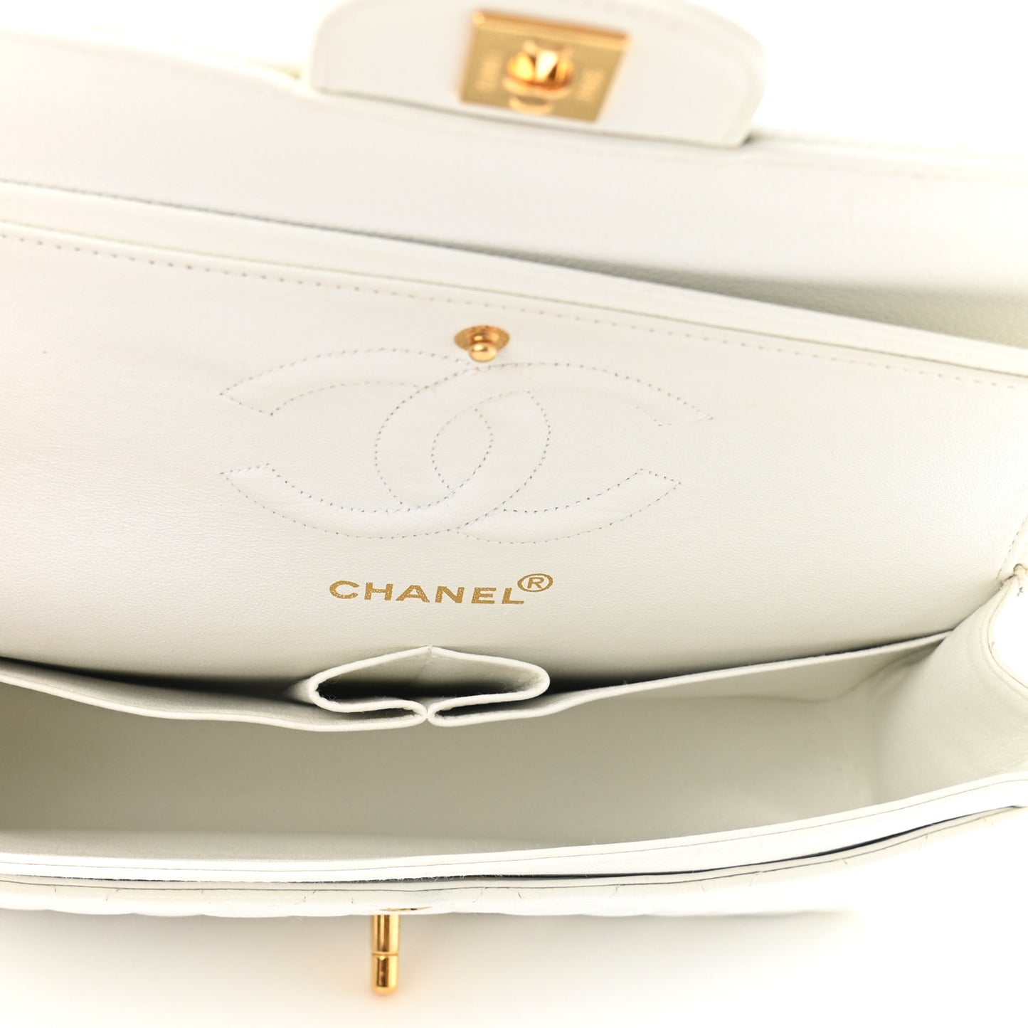 Caviar Quilted Medium Double Flap White