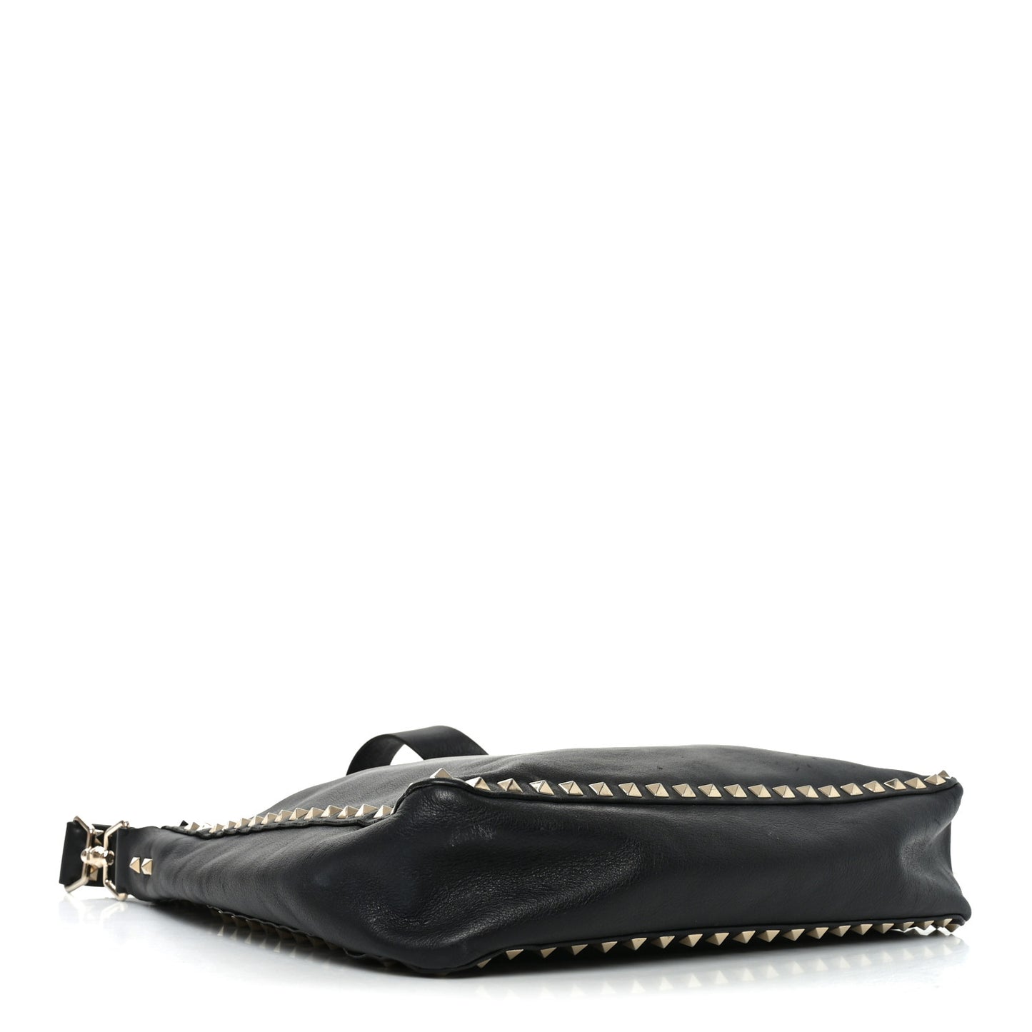 Vitello Calfskin Small Rockstud Flip-Lock Messenger Bag Black