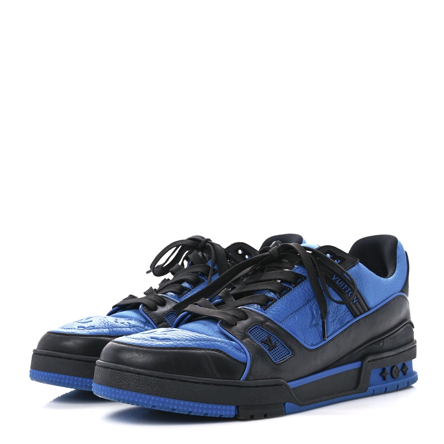 Calfskin Embossed Monogram Mens LV Trainer Sneakers 10 Black Blue