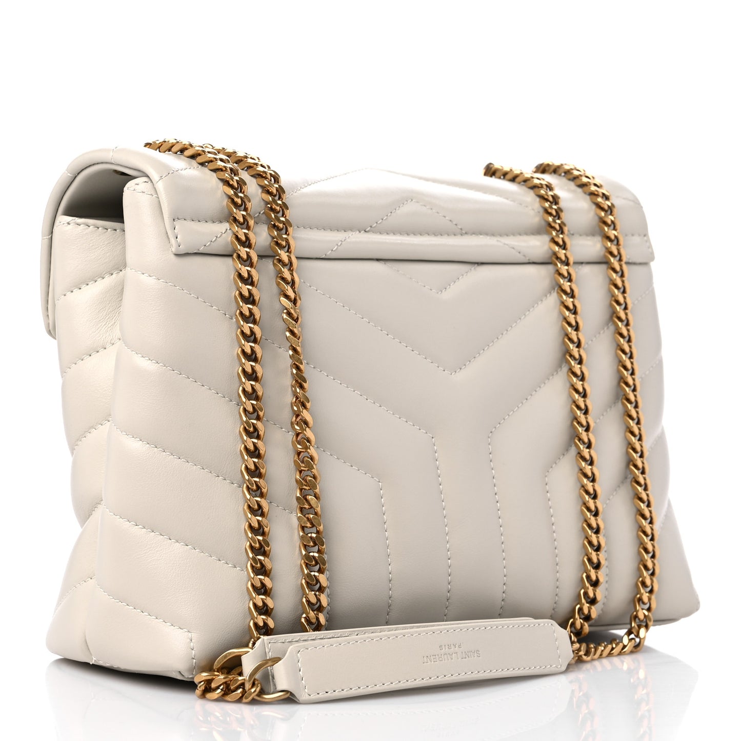 Calfskin Y Quilted Monogram Small Loulou Chain Satchel Blanc Vintage