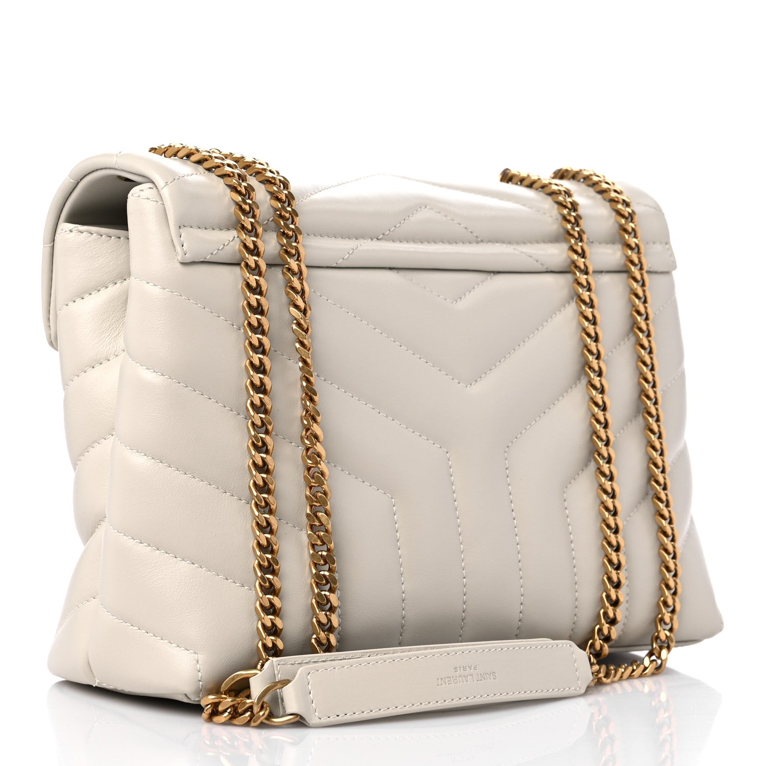 Saint Laurent Calfskin Y Quilted Monogram Small Loulou Chain Satchel Blanc Vintage 3 of 10