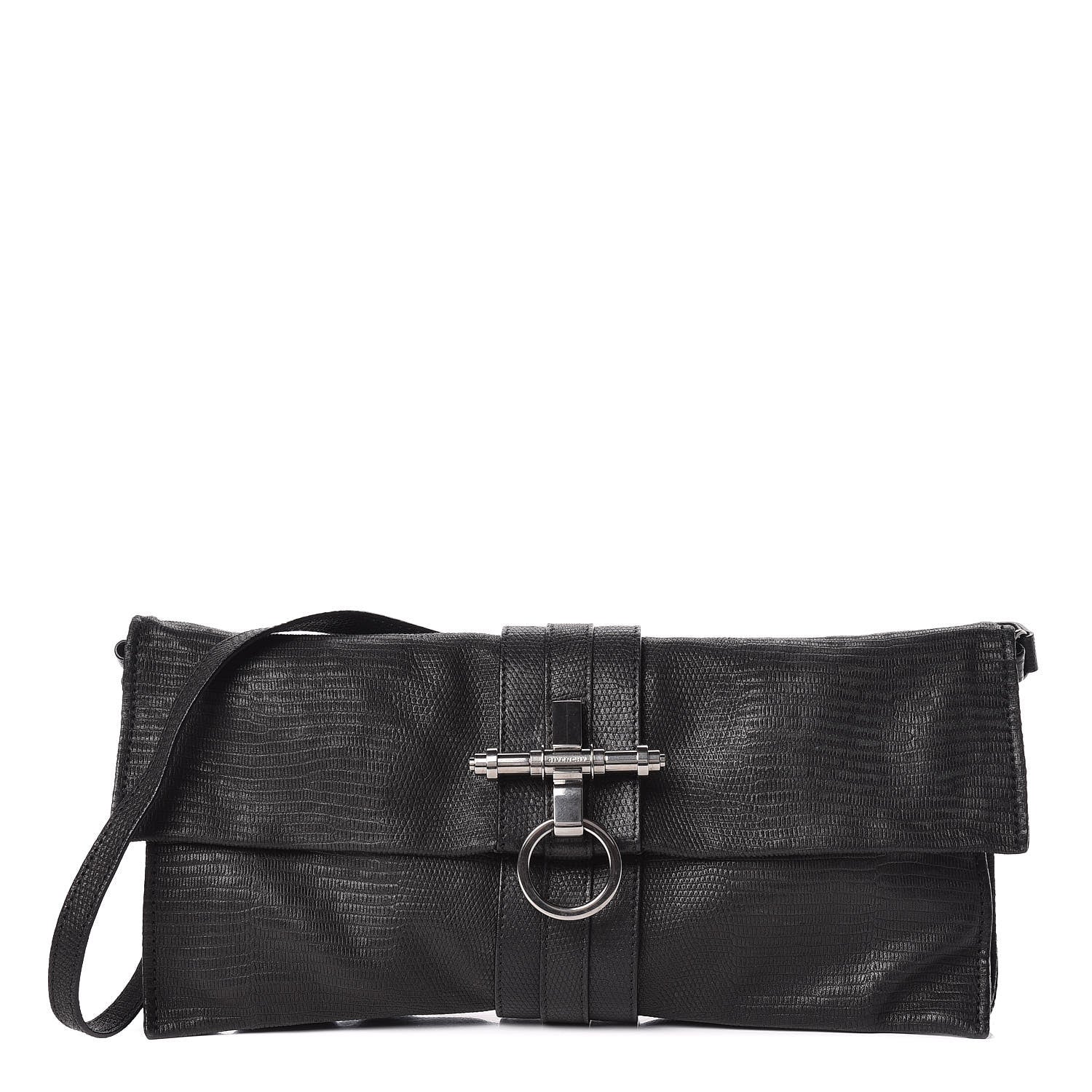 Givenchy Lambskin Lizard Embossed Obsedia Clutch Bag Black 1 of 9