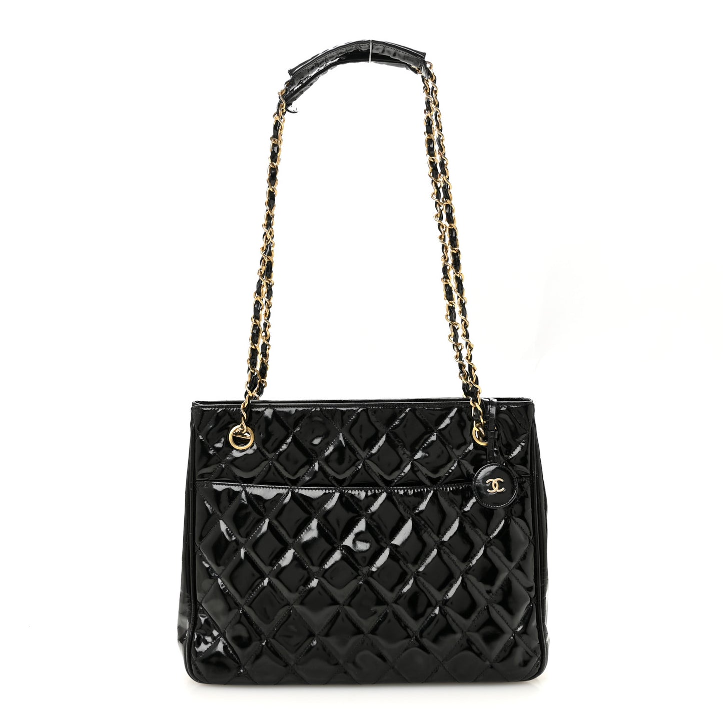Patent Quilted Shopping Tote  Black