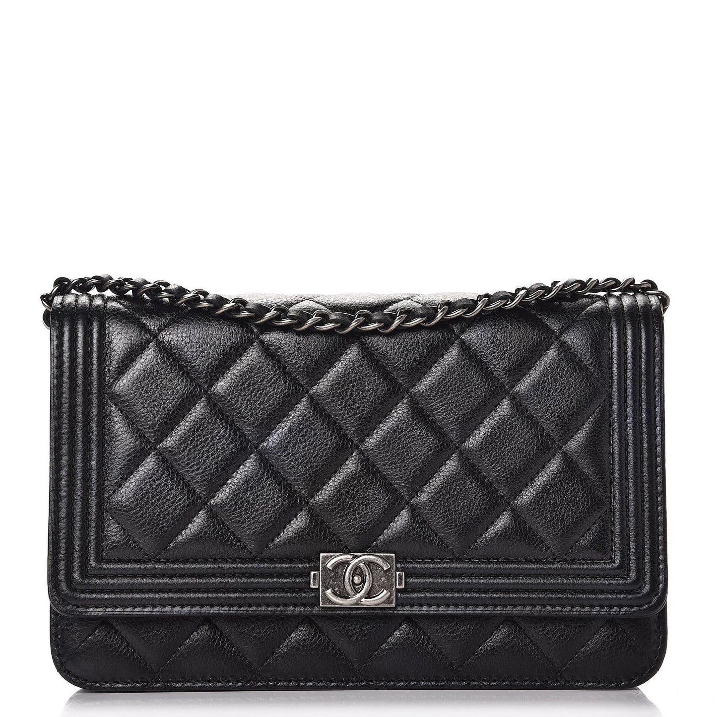 Calfskin Quilted Boy Wallet On Chain WOC Black