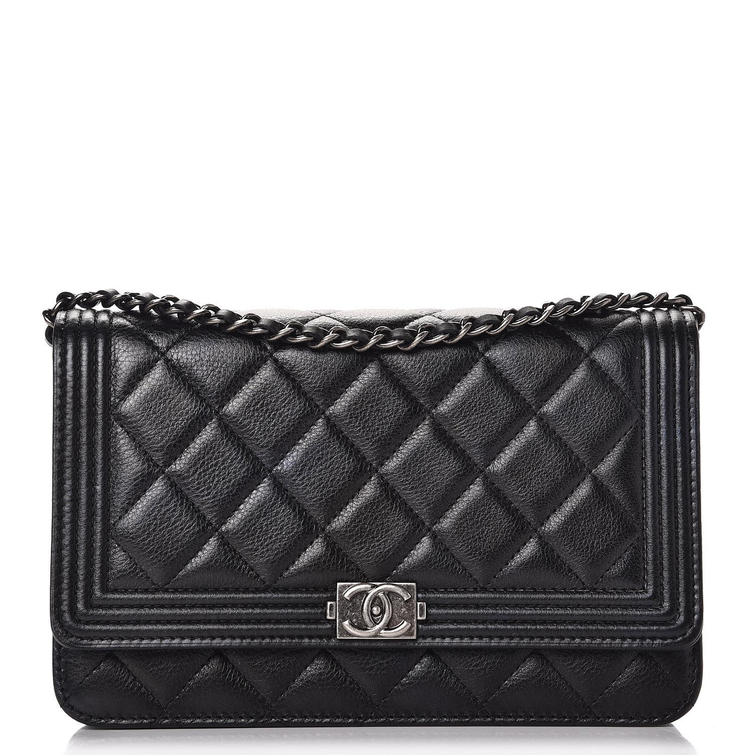 Chanel Calfskin Quilted Boy Wallet On Chain WOC Black 1 of 9