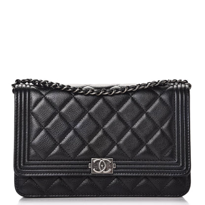 Chanel Calfskin Quilted Boy Wallet On Chain WOC Black 1 of 9