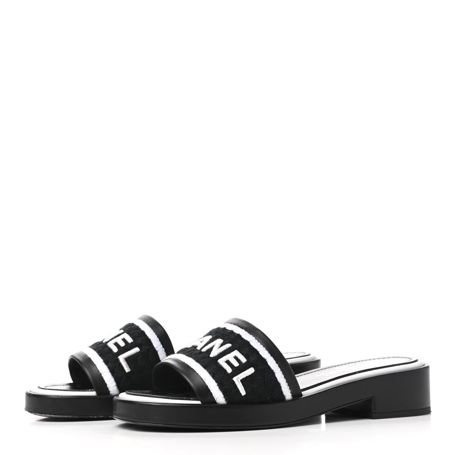 Chanel Lambskin Embroidered CC Mule Sandal 38.5 Black White 3 of 10