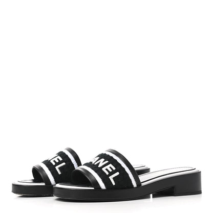 Chanel Lambskin Embroidered CC Mule Sandal 38.5 Black White 3 of 10