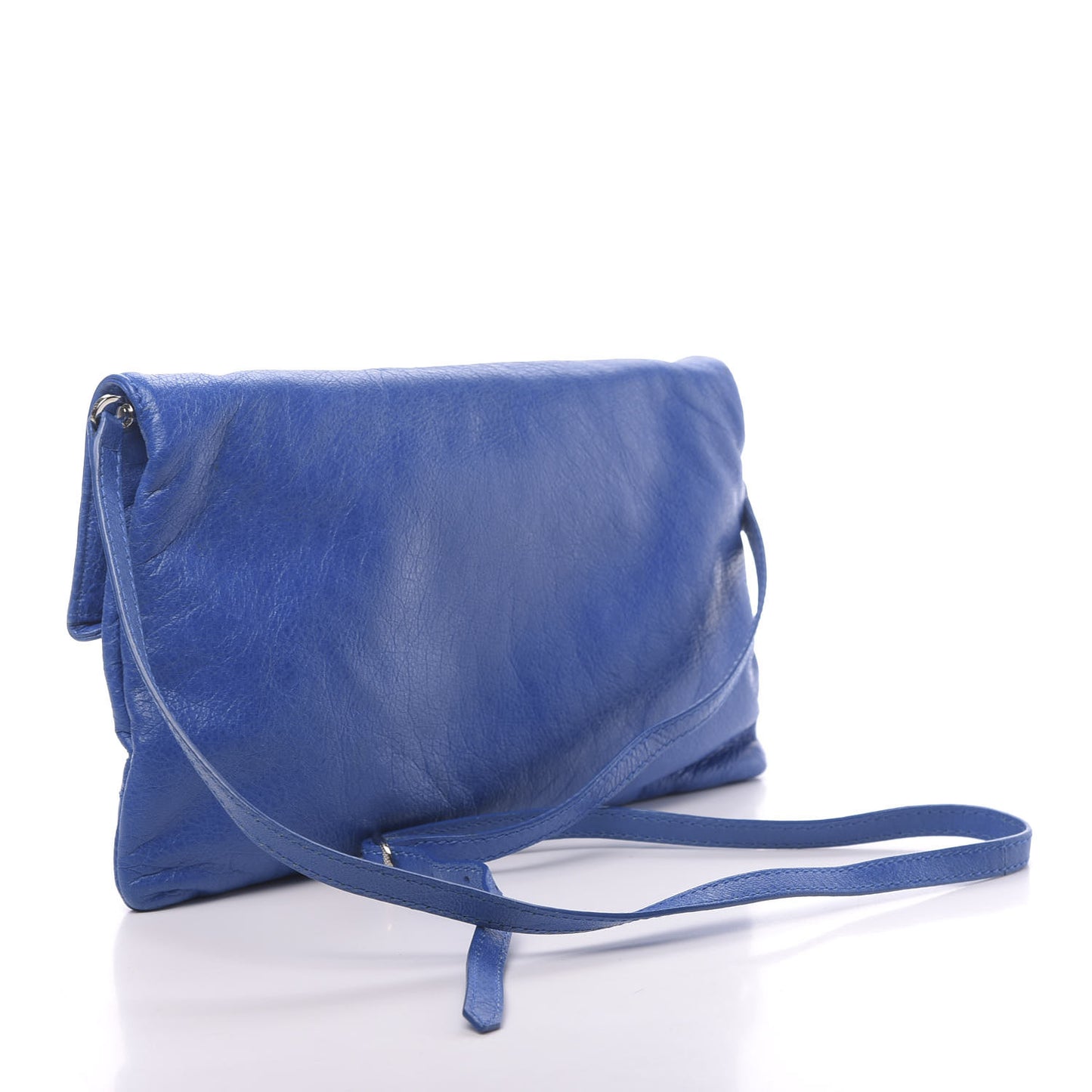 Agneau Giant 12 Silver Envelope Strap Clutch Bleu Lazuli