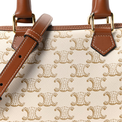 Celine Triomphe Canvas Calfskin Small Boston Bag White 7 of 9