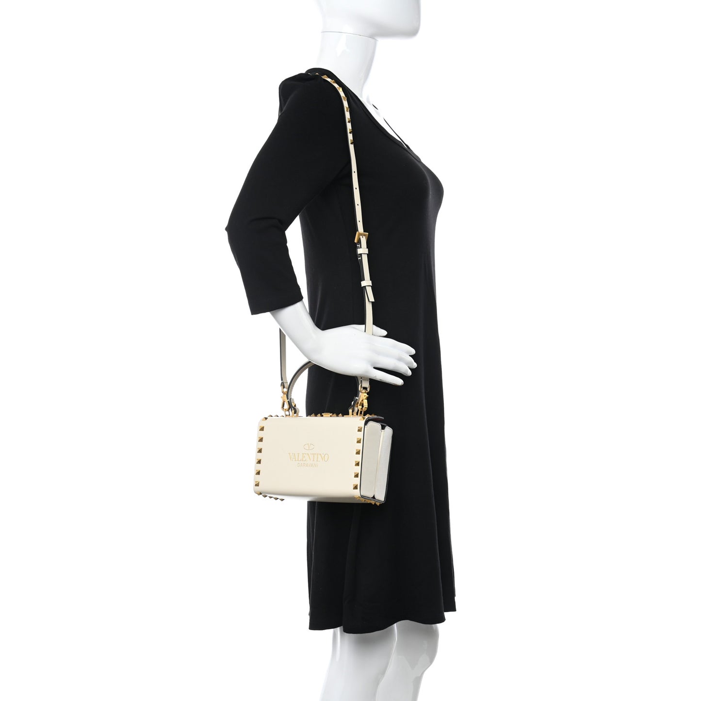 Grainy Calfskin Rockstud Alcove Box Top-Handle Bag Light Ivory