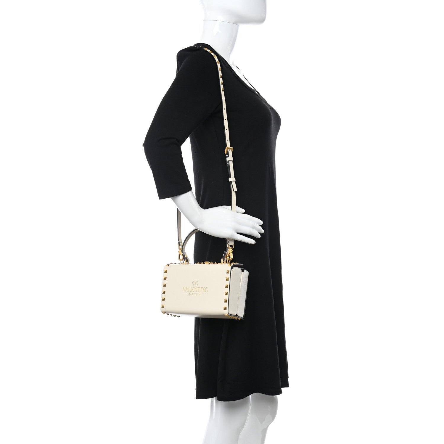 Valentino Garavani Grainy Calfskin Rockstud Alcove Box Top-Handle Bag Light Ivory 2 of 11