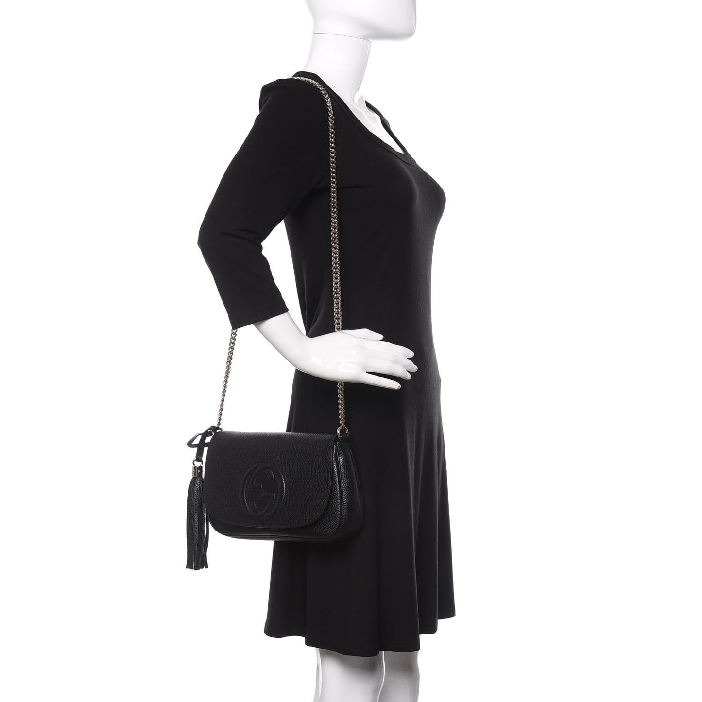 Pebbled Calfskin Medium Soho Flap Crossbody Black