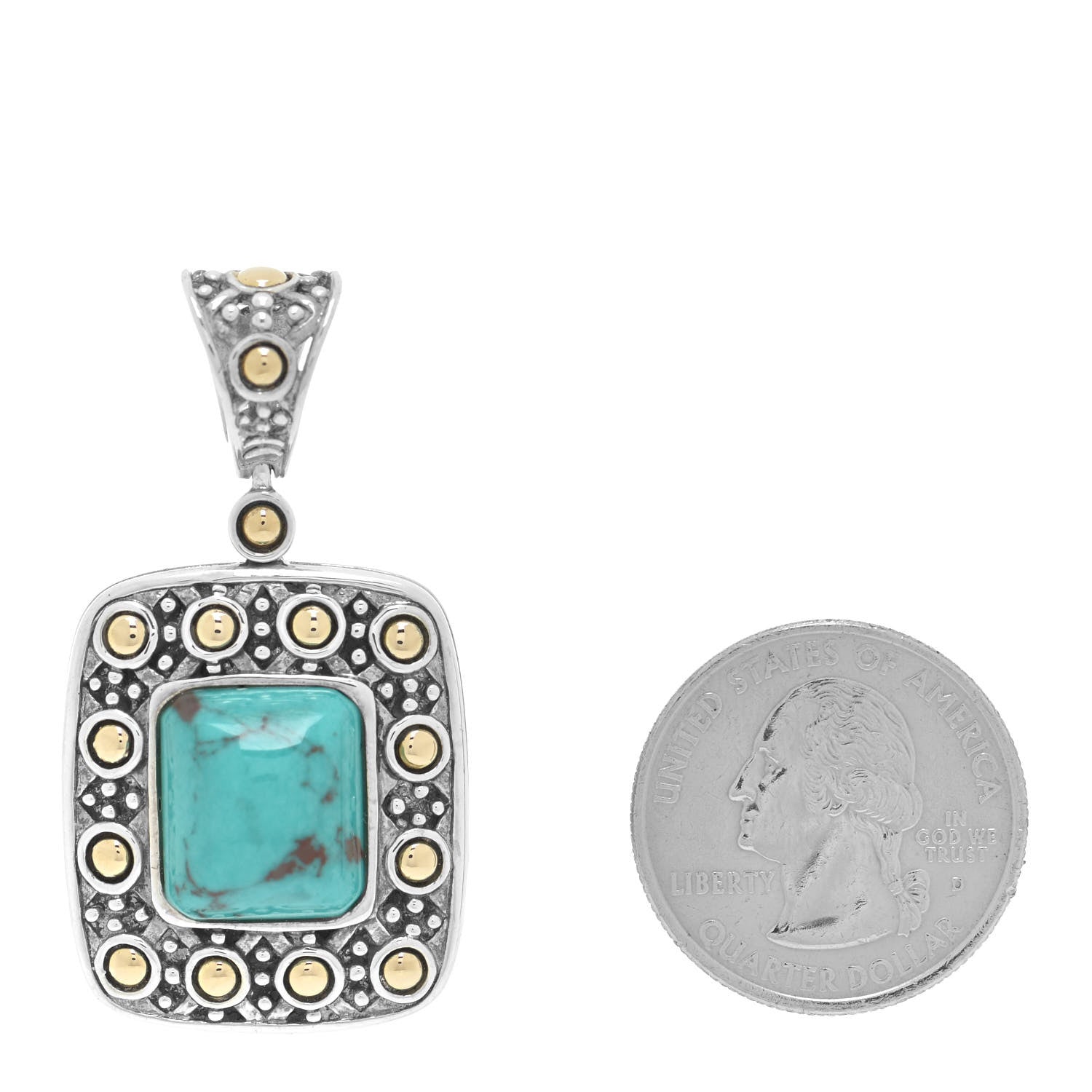 John Hardy Sterling Silver 18K Yellow Gold Turquoise Dot Pendant 2 of 3
