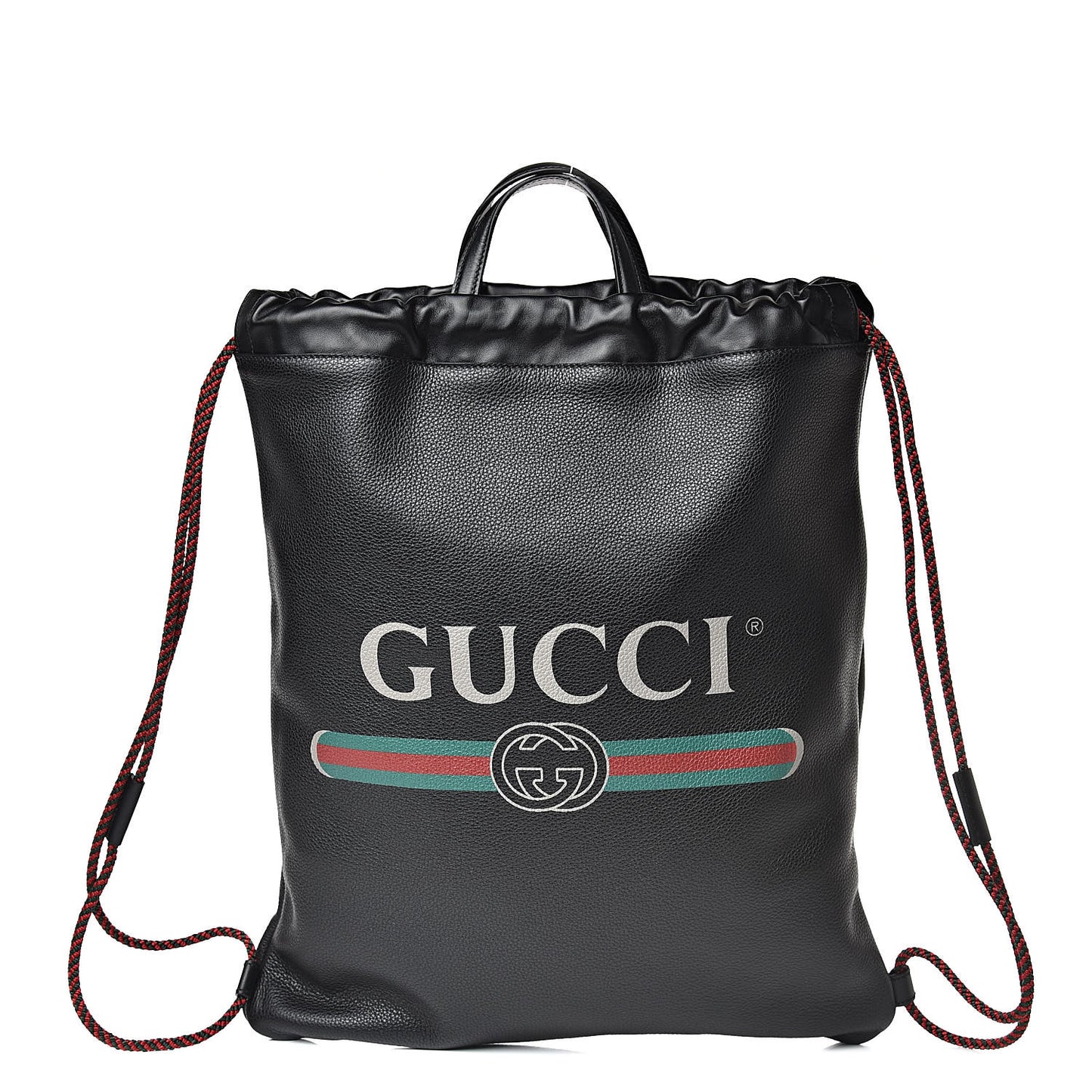 Calfskin Logo Drawstring Backpack Black