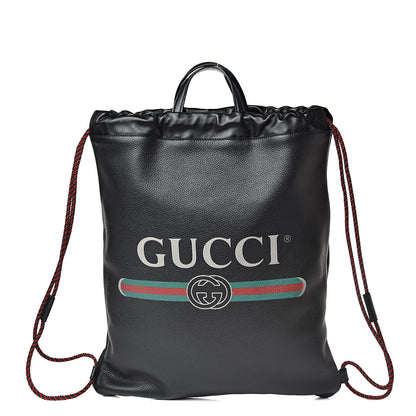 Gucci Calfskin Logo Drawstring Backpack Black 3 of 12