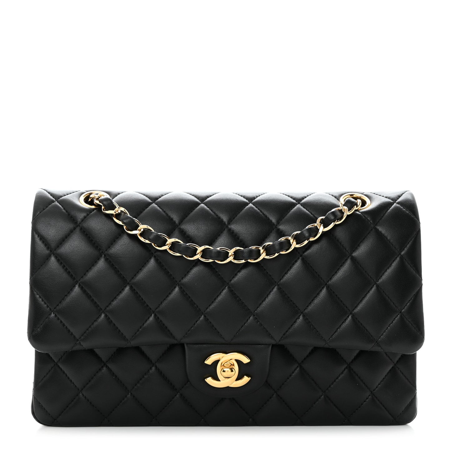 Lambskin Quilted Medium Double Flap Black