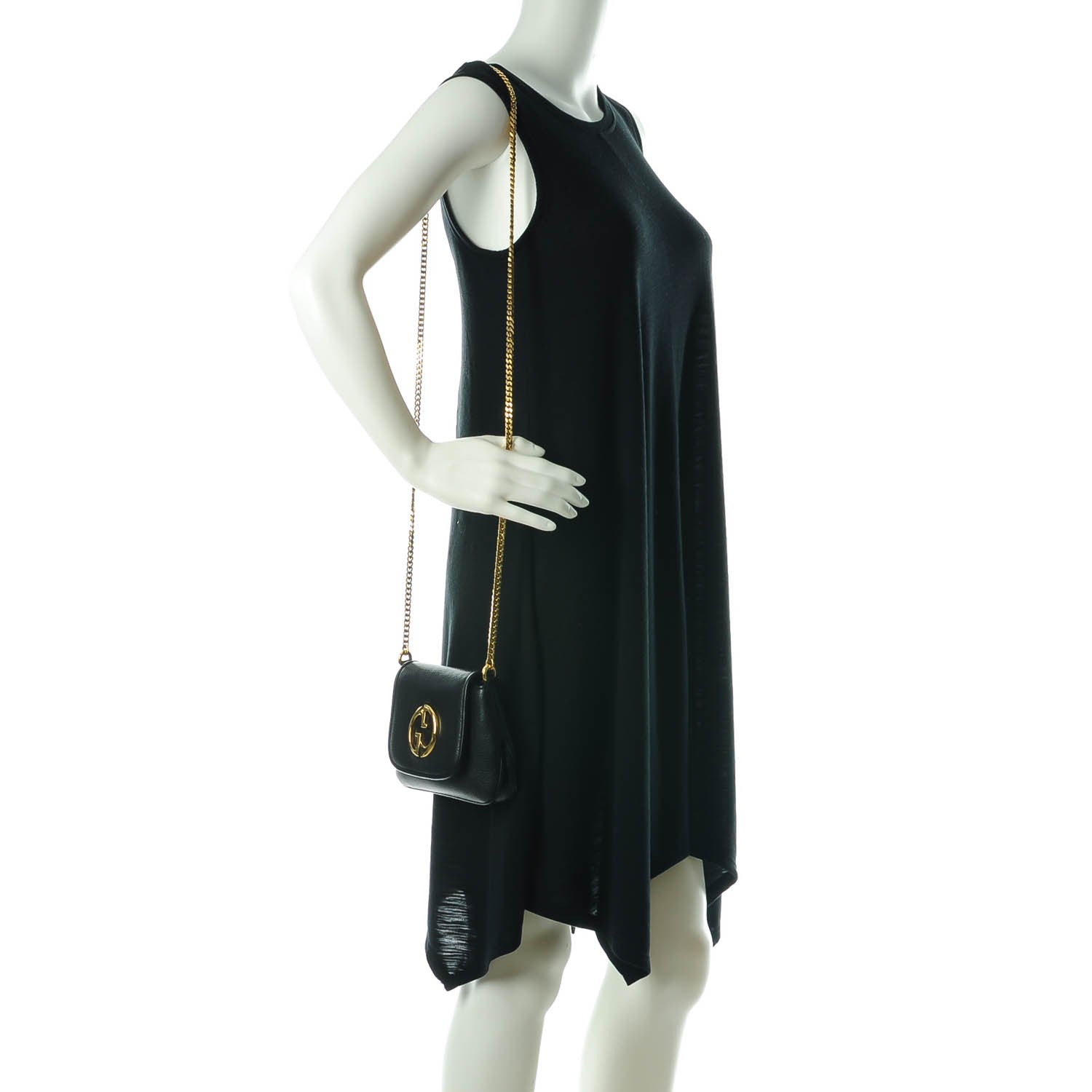 Gucci Pebbled Calfskin Small 1973 Chain Shoulder Bag Black 2 of 9