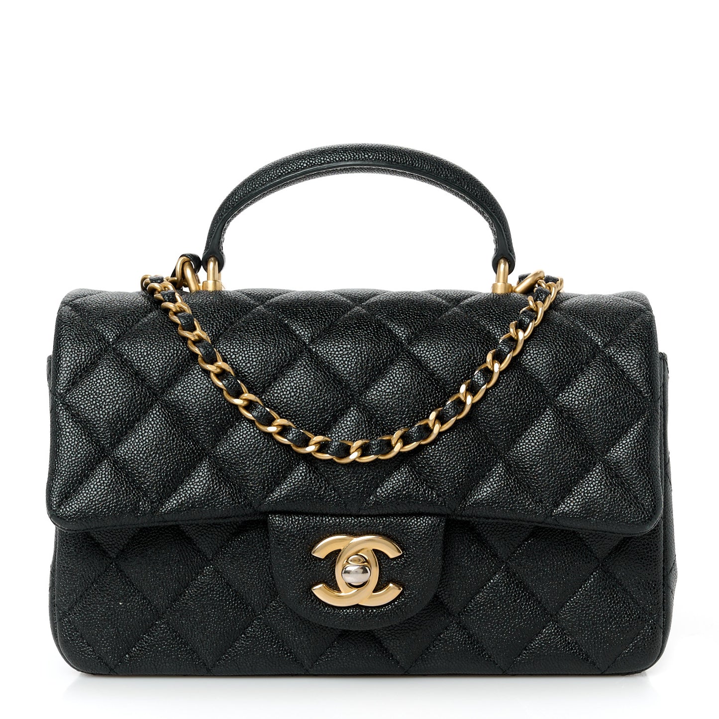 Caviar Quilted Mini Top Handle Rectangular Flap Black