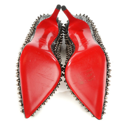 Christian Louboutin Glitter Pigalle Spikes 100 Pumps 38.5 Silver Gun Metal 5 of 7
