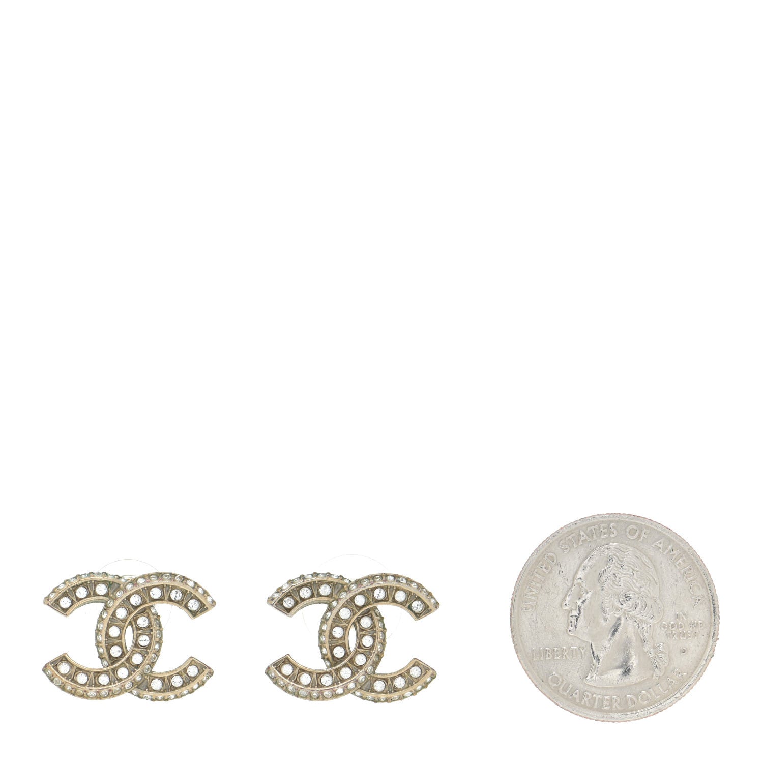 Chanel Crystal Timeless CC Earrings Light Gold 2 of 7