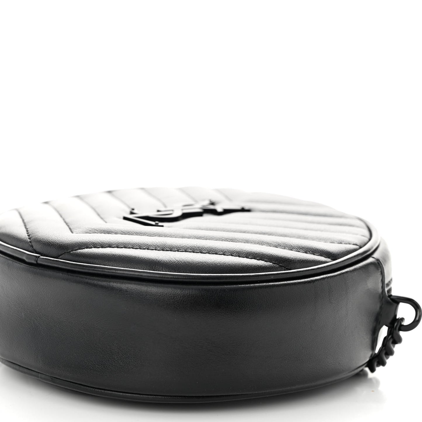 Calfskin Matelasse Chevron Round Vinyle Camera Bag Black