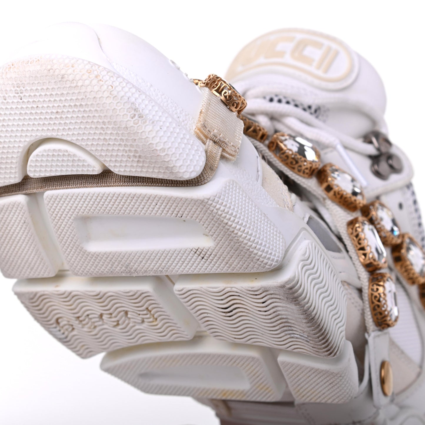 X SEGA Mesh Calfskin Suede Removable Crystals Womens Flashtrek Sneakers 38.5 Great White