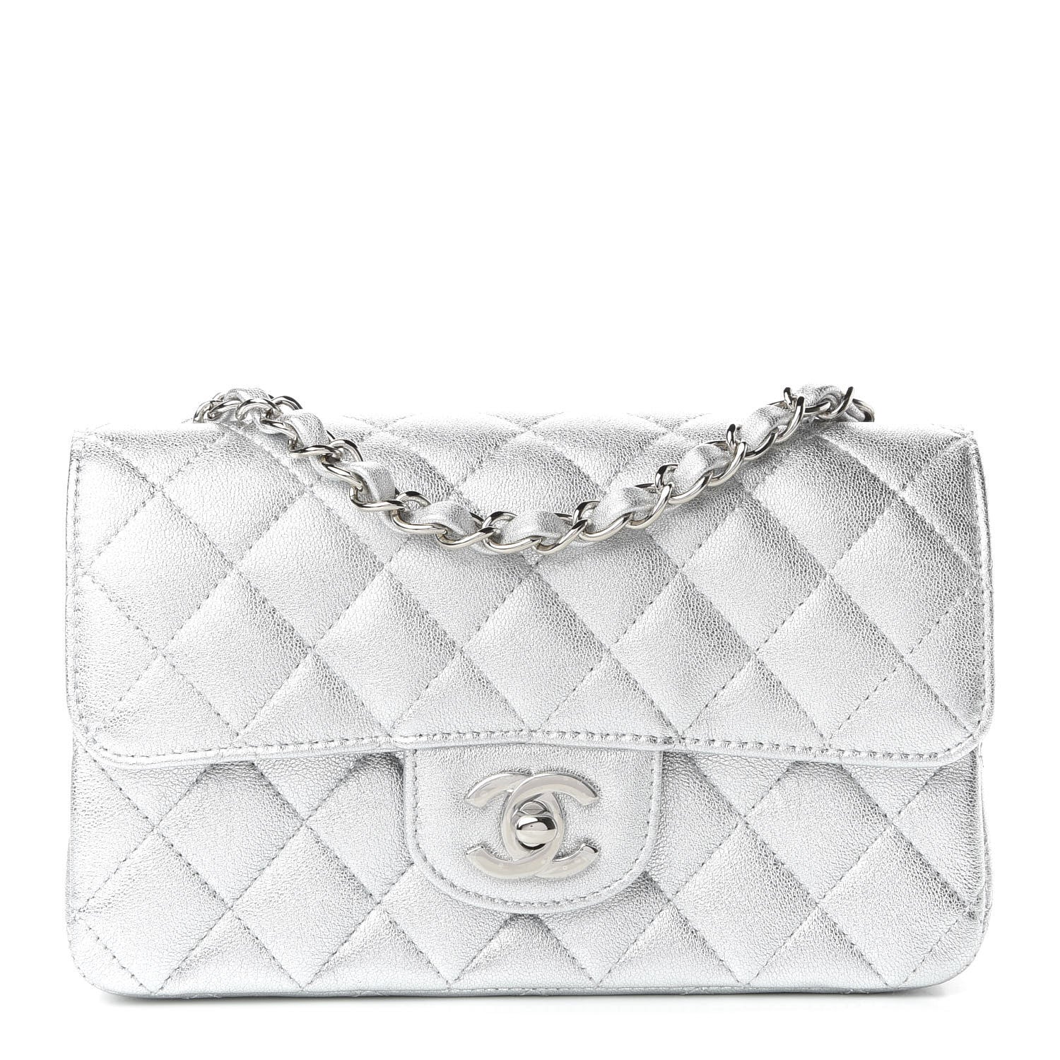Chanel Metallic Lambskin Quilted Mini Rectangular Flap Silver 1 of 10
