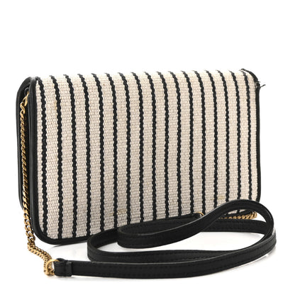 Saint Laurent Canvas Striped Phone Holder Crossbody Beige Black 3 of 9