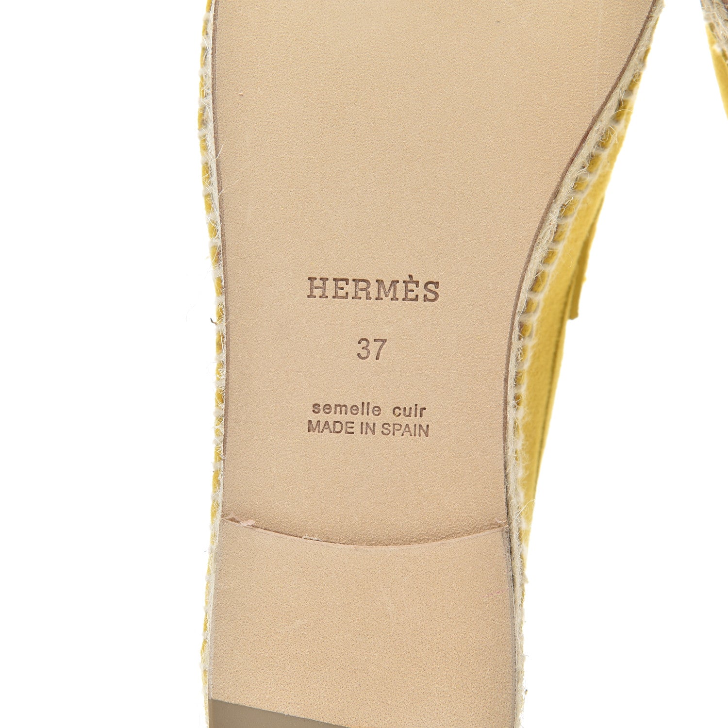 Hermes Suede Goatskin Womens Trip Espadrilles 37 Jaune Citron 7 of 13