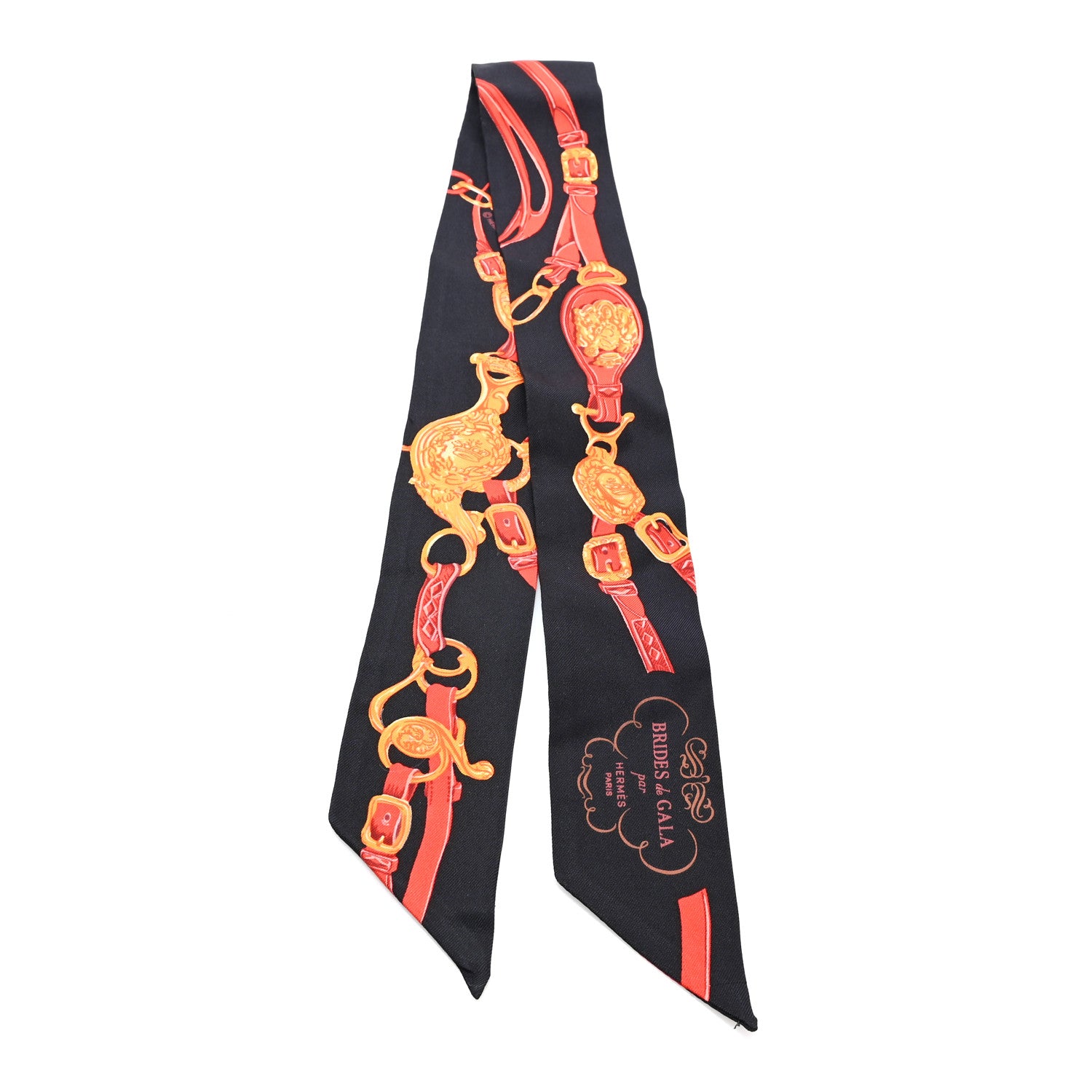 Hermes Silk Brides De Gala Twilly Noir Rouge Orange Vif 2 of 3