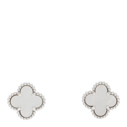 Van Cleef & Arpels 18K White Gold Mother of Pearl Sweet Alhambra Earrings 1 of 5