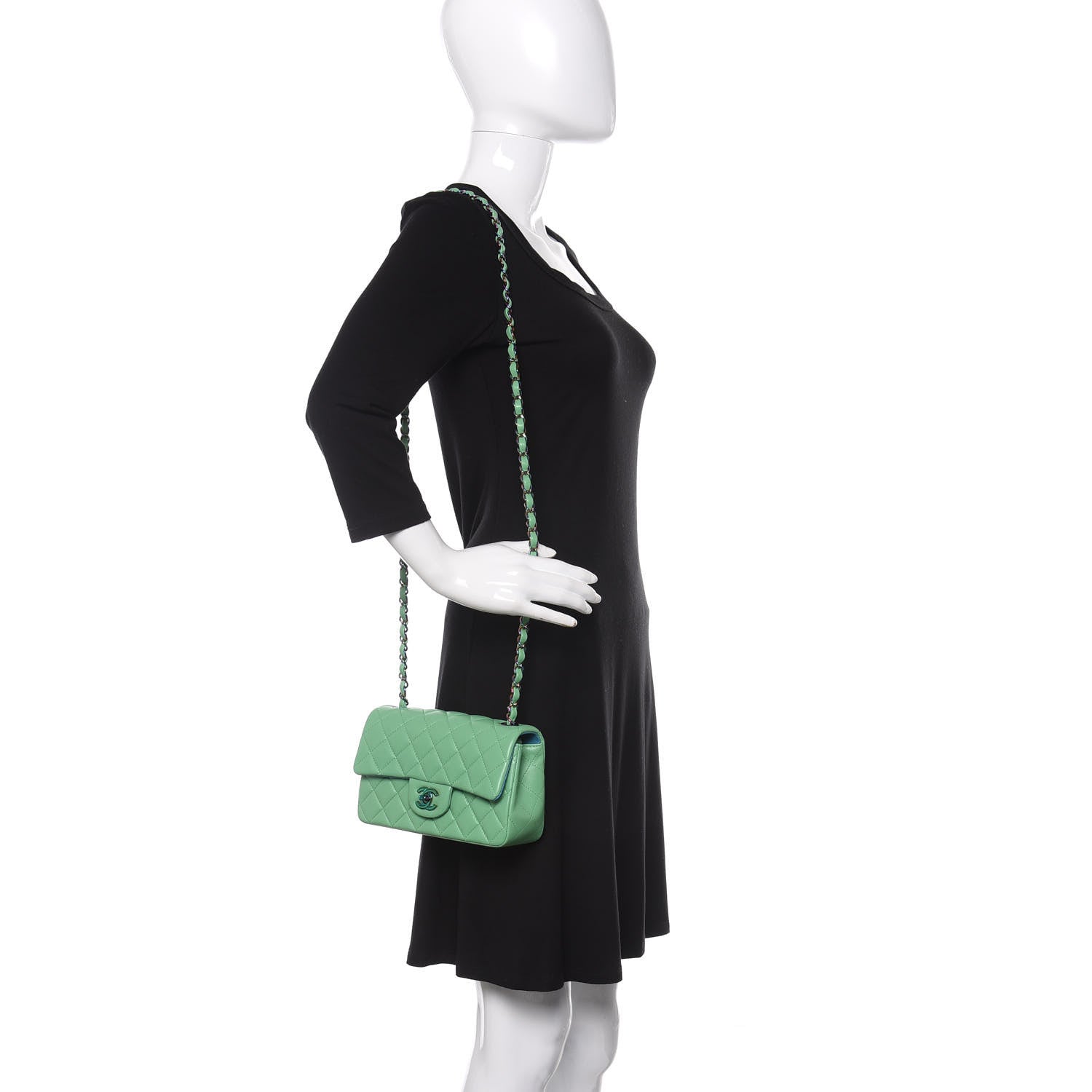 Chanel Lambskin Quilted Mini Rectangular Flap Green Blue 2 of 11