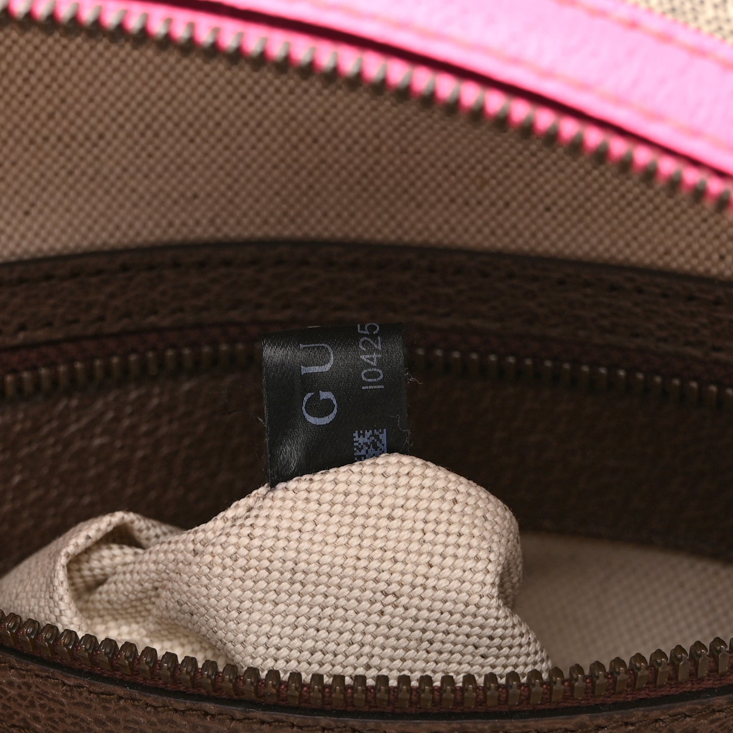 GG Supreme Monogram Textured Dollar Calfskin Web Small Ophidia Day Backpack Beige Ebony Fluorescent Fuchsia