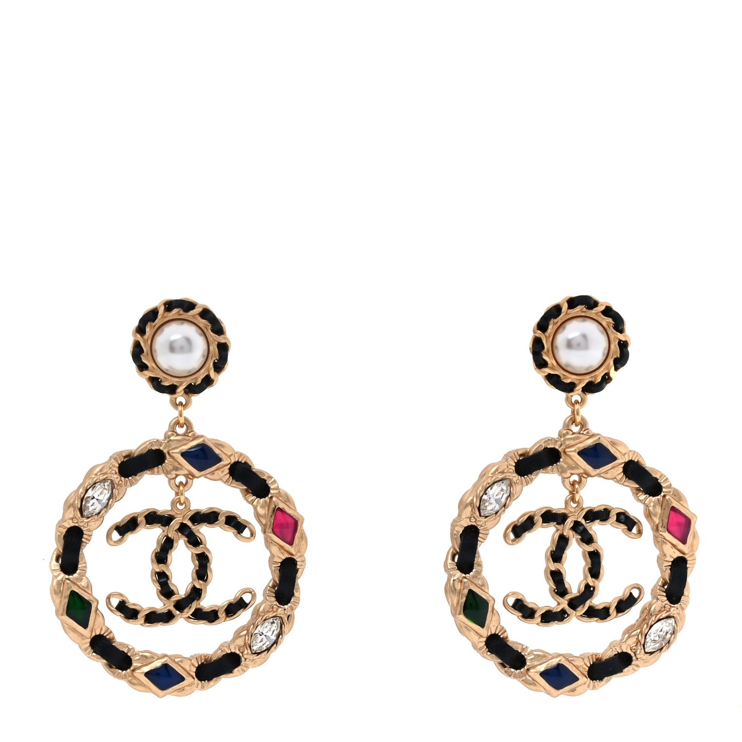 Lambskin Calfskin Pearl CC Hoop Earrings Gold Black Multicolor
