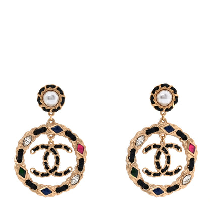 Chanel Lambskin Calfskin Pearl CC Hoop Earrings Gold Black Multicolor 1 of 3