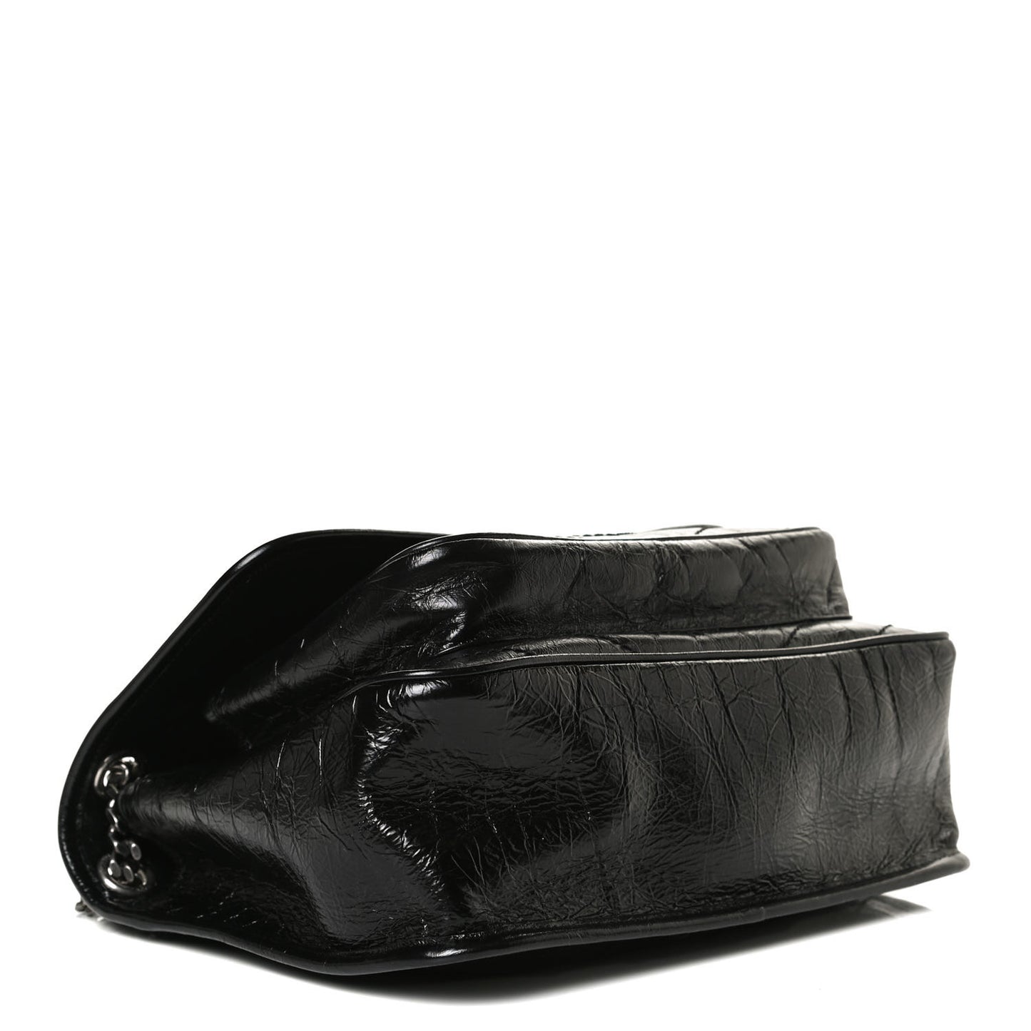 Crinkled Calfskin Matelasse Monogram Medium Niki Chain Satchel Black