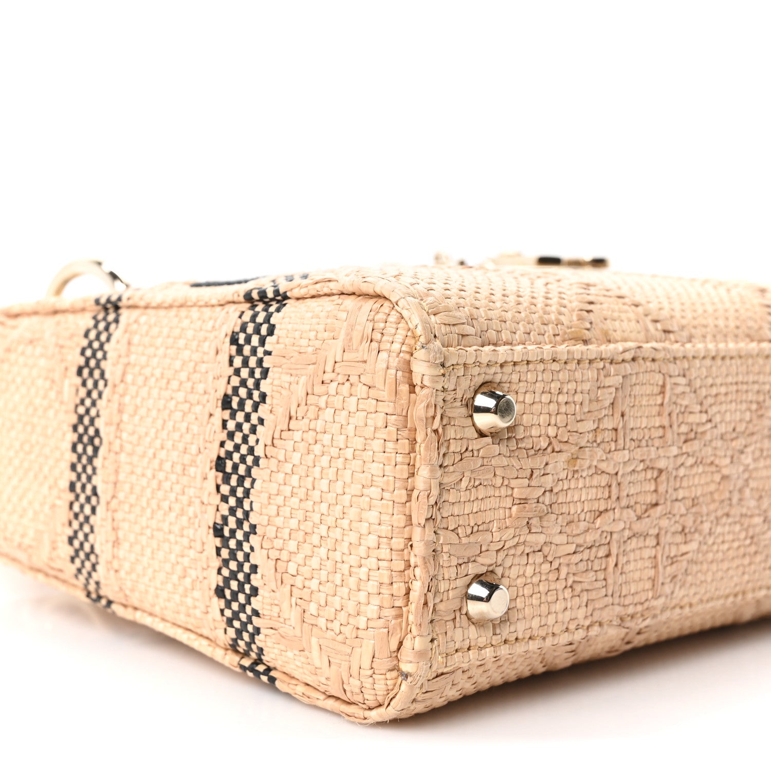 Christian Dior Raffia Woven Cannage Embroidered Mini Lady D-Lite Natural Black 9 of 10