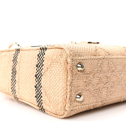 Christian Dior Raffia Woven Cannage Embroidered Mini Lady D-Lite Natural Black 9 of 10