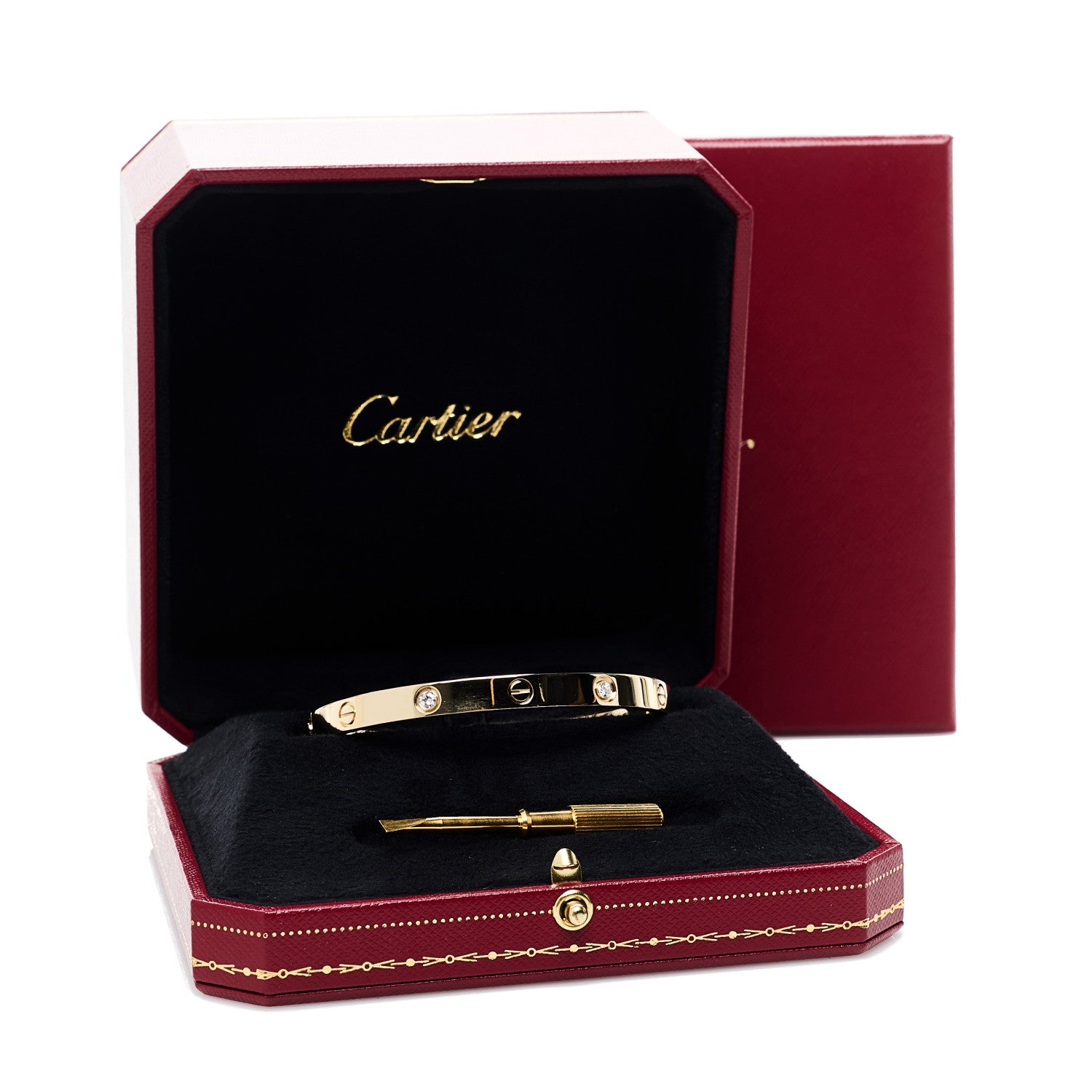 Cartier 18K Yellow Gold 4 Diamond LOVE Bracelet 19 8 of 8
