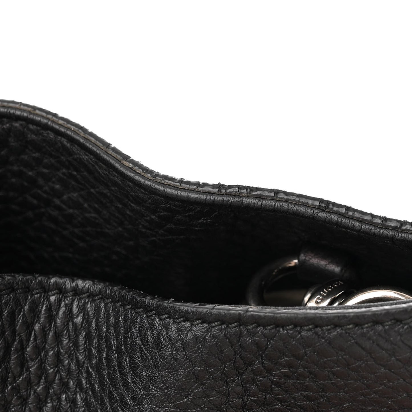 Pebbled Calfskin Studded Medium Soho Chain Shoulder Bag Black